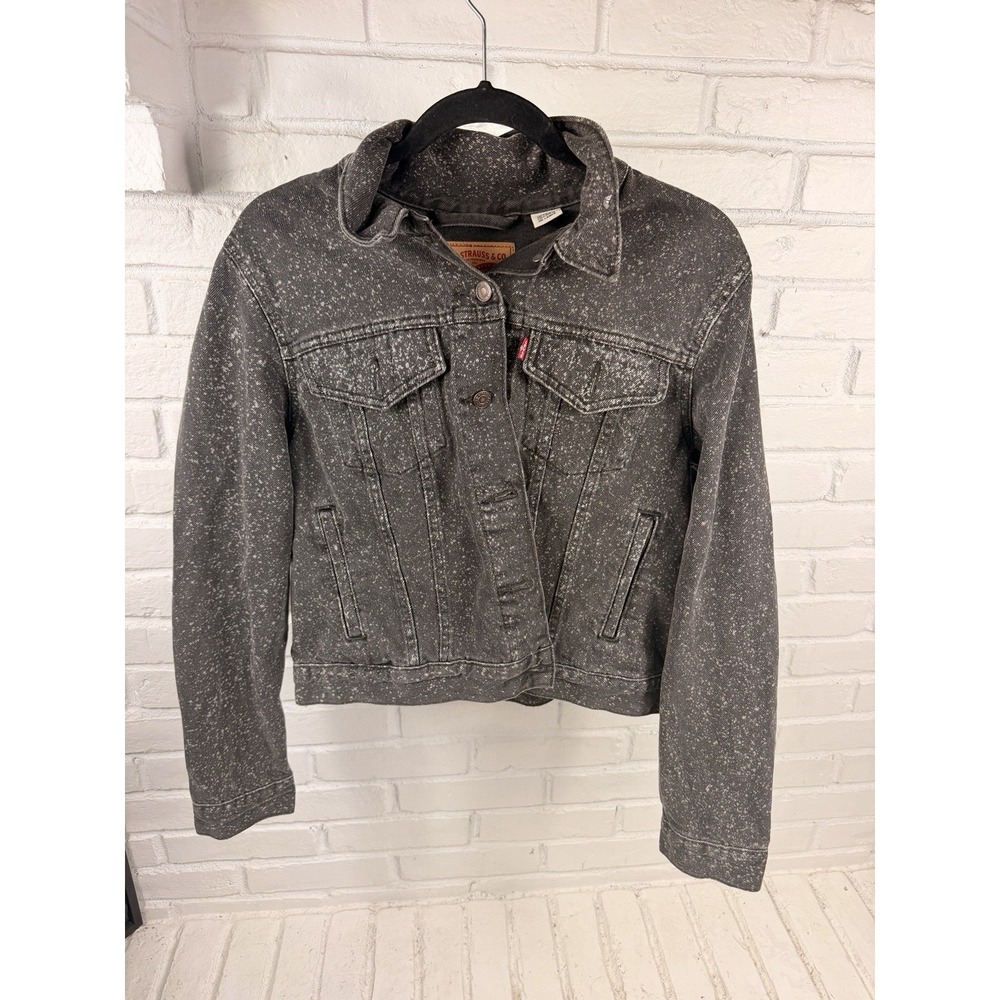 Levi's Womens XL Original Trucker Jacket Black Acid Wash Denim Grunge
